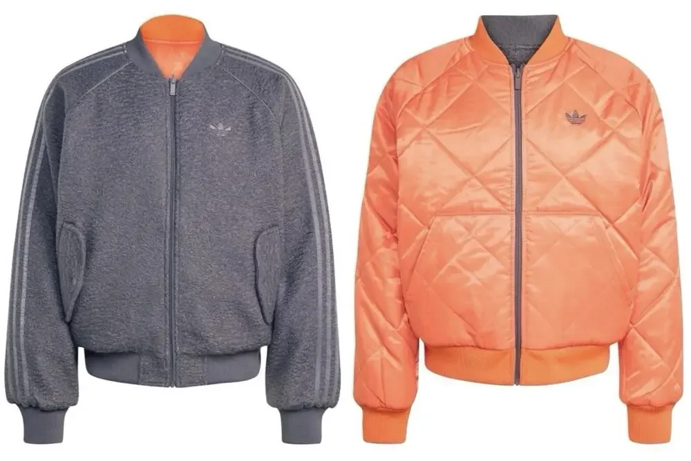 New Adidas Reversible Bomber Jacket Mens sz L Large Grey Orange KR7618 $220